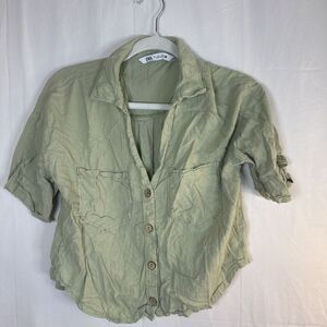Women’s Zara Light Green Short Sleeve Cropped Shirt Size Small Preowned